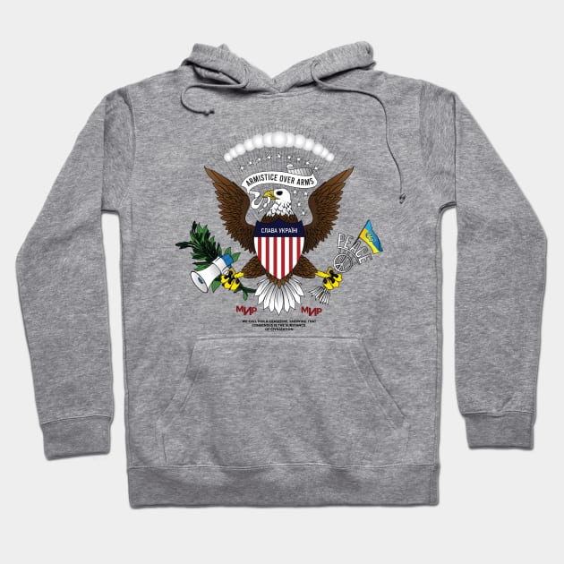 Ukrainian-American Eagle armistice over arms Ukraine Flag | Great Seal of the United States Peace sign T-Shirt Hoodie by Vive Hive Atelier